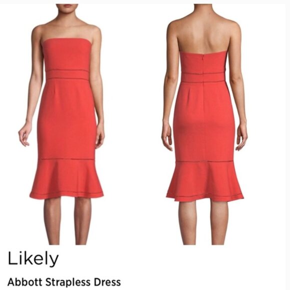 Likely Strapless Dress in Coral Red | Size 2 - Picture 2 of 10